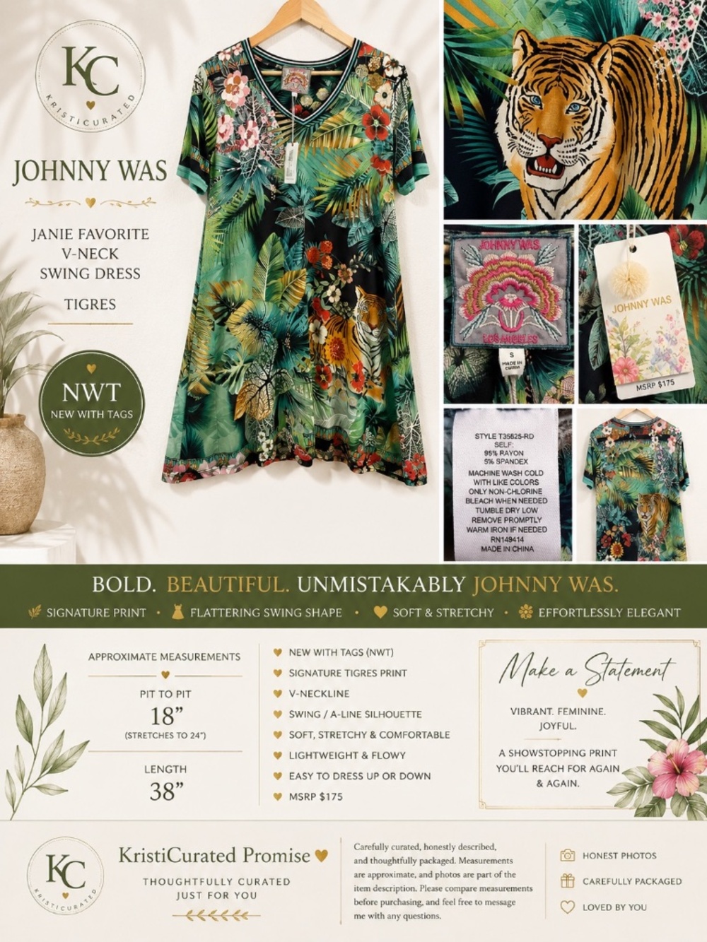 🖤🐅 Johnny Was Janie Favorite V-Neck Swing Dress "Tigres" NWT | Sz Small - Picture 2 of 8